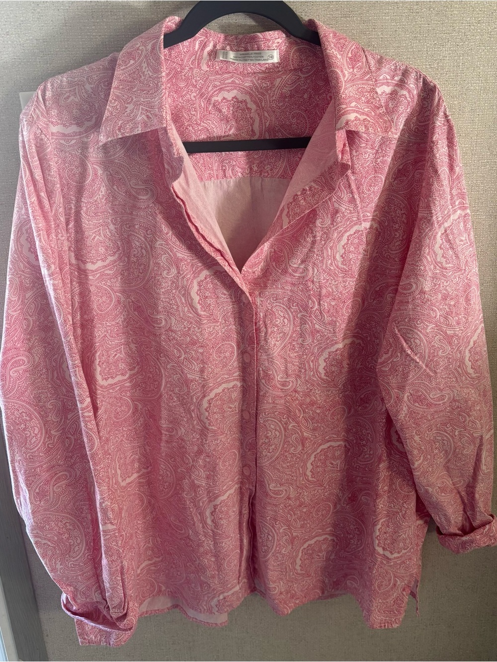 Foxcroft Pink Paisley Button-Up Blouse